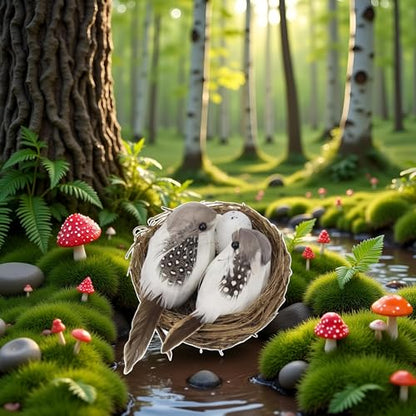 Jowxsx Artificial Birds and Bird Nest and Bird Egg Set Miniature Lifelike Ornament for Home Garden Party Lawn Decoration Photography Prop for DIY Fairy Garden Micro Landscaping Decor