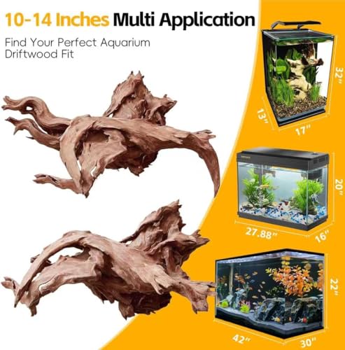 EFFIELER Natural Driftwood for Aquarium Decor – Unique Size Real Wood Branches for Fish Tank, Reptile Habitat, Terrarium, Hermit Crab, Shrimp Tank (11-14 INCH 2-Pack, Mopani Driftwood) - size: 11-14 INCH 2-Pack