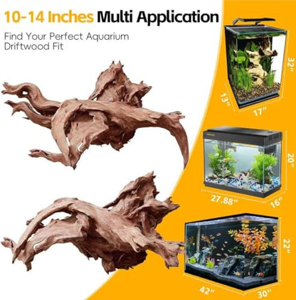 EFFIELER Natural Driftwood for Aquarium Decor – Unique Size Real Wood Branches for Fish Tank, Reptile Habitat, Terrarium, Hermit Crab, Shrimp Tank (11-14 INCH 2-Pack, Mopani Driftwood) - size: 11-14 INCH 2-Pack