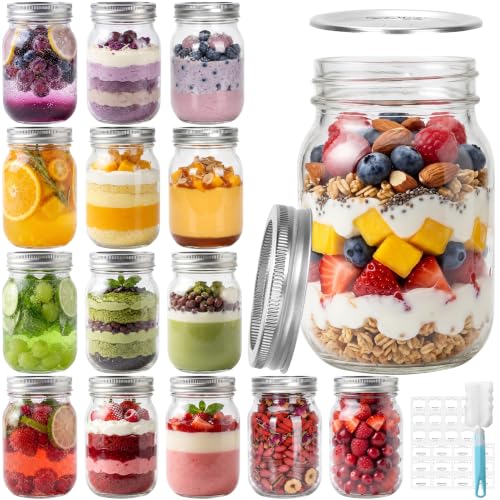 CycleMore 16 oz Mason Jars, 15 Pack Pint Clear Glass Jar With Split Lids | AirTight, BPA Free, Reusable Glass Canning Jars with Regular Mouth, For DIY Projects, Food Storage and Fermenting - size: 16oz - 15 Pack