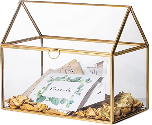 NCYP Glass Card Box for Wedding Reception - 10.2" x 5.9" x 8.2" House Shape Micro Wedding Decor, Home Party Tabletop Centerpiece, Gold (Glass Box Only) - color: Gold