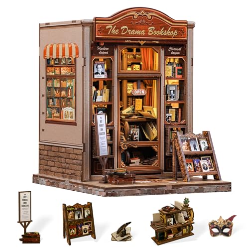 Cutefun Book Nook Kit - DIY Miniature Dollhouse Booknook Kit for Adults and Teens, 3D Wooden Puzzle Bookshelf Insert Decor with LED Light, Gifts for Family and Friends (The Drama Bookshop) - color: The Drama Bookshop