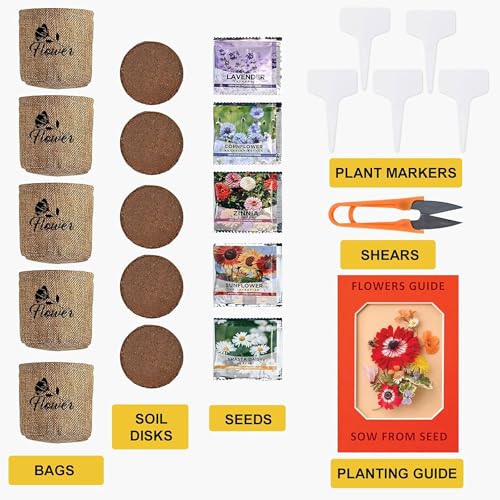 Indoor Daisy Garden Starter Kit with Gardening Tools - Planter Bags, Markers, Soil Disks and Shears, Home Gardening Gifts for Women Men Plant Lovers