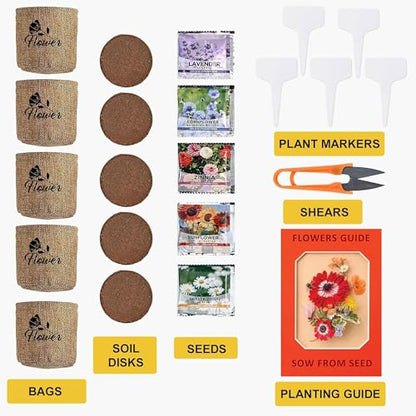 Indoor Daisy Garden Starter Kit with Gardening Tools - Planter Bags, Markers, Soil Disks and Shears, Home Gardening Gifts for Women Men Plant Lovers