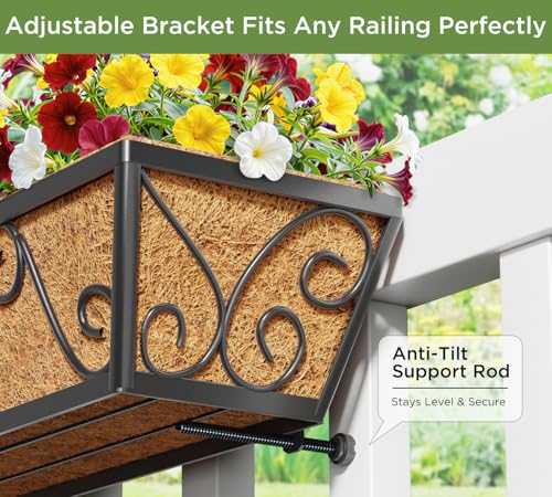 Y&M 30 Inch Butterfly Window Box Planter. Railing Planters for Outdoor Plants, Over the Railing Planter Boxes & Wall Mount, Rust-Resistant Steel with Coco Coir Liner for Balcony, Deck - 6 PCS - color: 30inbutterfly6p