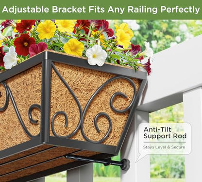 Y&M 30 Inch Butterfly Window Box Planter. Railing Planters for Outdoor Plants, Over the Railing Planter Boxes & Wall Mount, Rust-Resistant Steel with Coco Coir Liner for Balcony, Deck - 6 PCS - color: 30inbutterfly6p