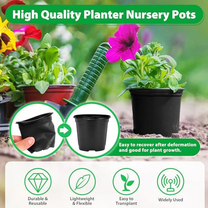 100 Pack Plant Nursery Pots 4 inch Plastic Plant Pots, Durable Reusable Seed Starting Pots for Succulents Plants Vegetables Fruits Seedlings Cuttings Transplanting with 100 Plant Labels (Black) - color: Black（100 Labels+100 Pots）