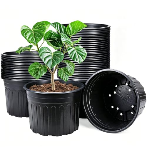 HECTOLIFE 50-Pack 5 Gallon Black Flexible Flower Plant Nursery Pots | Thickened Soft Plastic Seed Starting Container for Succulents, Seedlings, Cuttings, Transplanting - size: 5 gallon, style: 50P