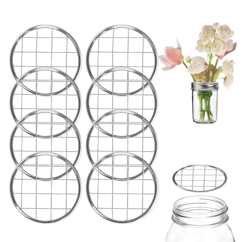 Metal Mason Jar Lid, 8 PCS Flower Jar Frog Lid Insert Floral Arrangement Supplies Floral Organizer Lids Insert with Square Grids Flower Arrangement Holder for Regular Mouth Mason Canning Jars - size: Small6.8cm