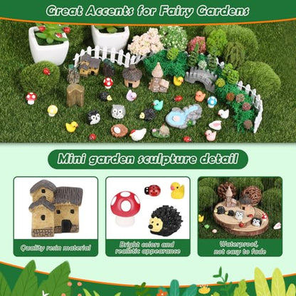 Thrilez 210 Pieces Miniature Fairy Garden Accessories, Including Resin Animals, Miniature Figurines, Micro Landscape Ornaments Kit, Fake Diorama Trees for Fairy Garden Decor