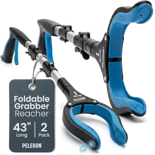 Pelegon Grabbers for Seniors Heavy Duty, 43 Inch Heavy Duty Grabber Reacher Tool, Foldable Long Reach Grabber with 90° Rotating Head, Magnetic Tips, Rubberized Grips, Aluminum Pick Up Tool - 2 Pack - size: 2 Pack