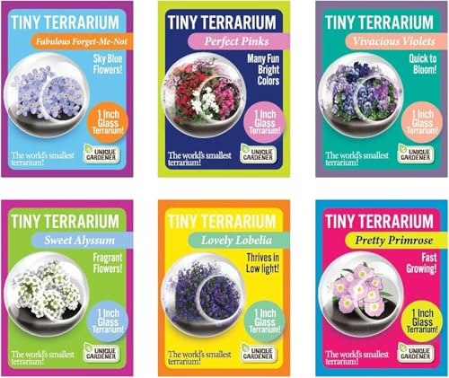 Unique Gardener Tiny Terrarium Plant Seeds 6 Variety Pack, DIY Indoor Succulents and Live Plants for Home or Garden Planting, Assorted Flowering Pack - style: 6 Pack Flowering - Assorted