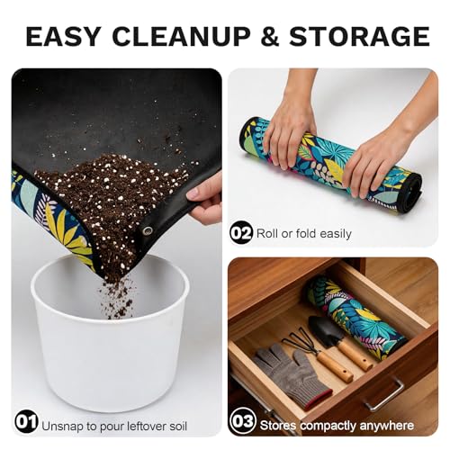 LIHAO Repotting Mat, 29.5x29.5 Waterproof Potting Tray for Indoor Plants | Gardening Gifts for Women, Foldable Transplanting Tarp, Mess Control Design, Plant Potting Mat