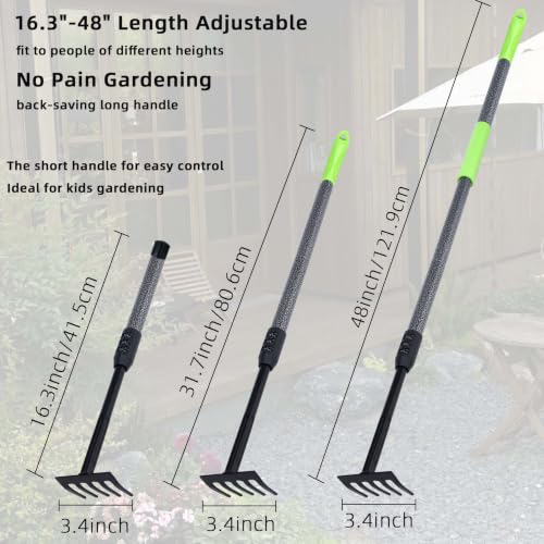 Hand Rake, Adjustable Handle Garden Small Rake Garden Tool