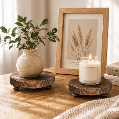 2 Pcs Wood Riser for Display Stand, 4.72inch Holder for Rustic Farmhouse Decor, Tiered Tray Decorations, Round Pedestal Stand for Boho Decor, Shelf Decorations - Lamp Riser Cake Stand Plant Stand - color: 2 Pcs Charred Brown Riser