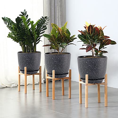 UOUZ 12/10/9 Large Modern Plant Pots, Plastic Planters with Drainage Holes and Saucers for Indoor Outdoor Plants Flowers, Black Speckles - color: Black Speckles