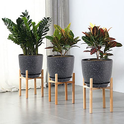 UOUZ 12/10/9 Large Modern Plant Pots, Plastic Planters with Drainage Holes and Saucers for Indoor Outdoor Plants Flowers, Black Speckles - color: Black Speckles