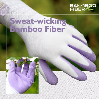Gardening Gloves, Bamboo Fiber, Touch, Breathable, Rubber Coated, Green & Purple, S to XL - size: Medium