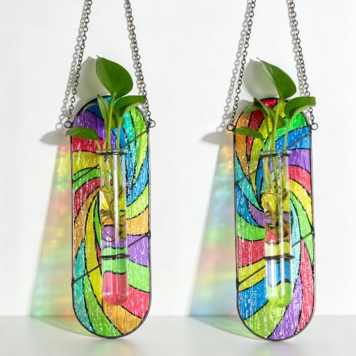 Hewory Stained Glass Window Hanging: 2PCS Propagation Stations, Rainbow - color: Multicolor