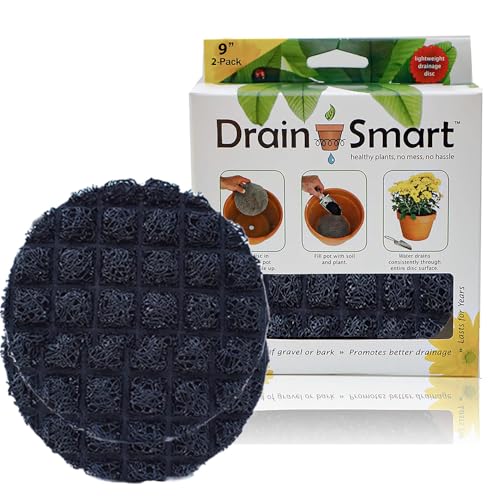 Drain Smart 3D Mesh Planter Pot Drainage Insert Disc – Made in USA – Keeps Soil in, Lets Water Drain Out – Cleaner, Lighter Alternative to Gravel for Indoor & Outdoor Planters (9" – 2 Pack) - size: 9" – 2 Pack