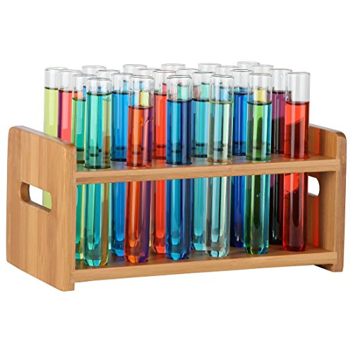 Lily's Home Bamboo Test Tube Vial Shot Glasses Holder Rack, Great as Pen Stand, Made from Bamboo with Built-In Handle, Rack Only, Glass Tubes NOT Included, 24 Tube Capacity (7/8" (22mm') Holes) - size: 24