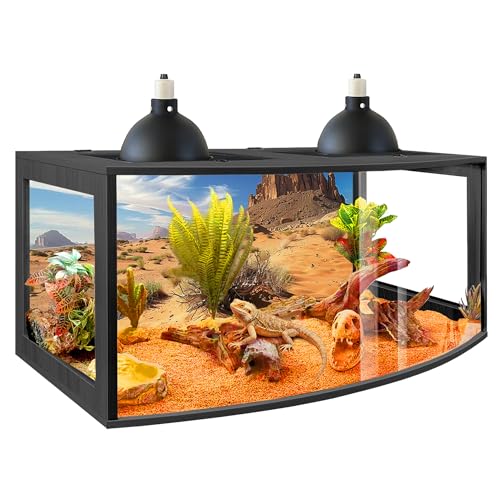 Bearded Dragon Tank, Curved Reptile Enclosure with 3-Side Clear Acrylic Panels, Spacious Lizard Tank with Metal Mesh Top and Lockable Door for Reptile Habitat (Black, 40" Length,60 Gallons) - color: Black, size: 40"Length,60 Gallons