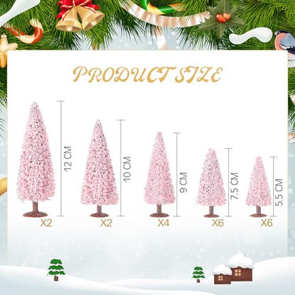 Skylety 20 Pcs Christmas Model Trees 4.72-2.17 Inch Pine Mixed Miniature Trees Small Artificial Cedar Plant for Train Scenery Architecture DIY Crafts Winter Building Model Scenery Landscape(Pink) - color: Pink