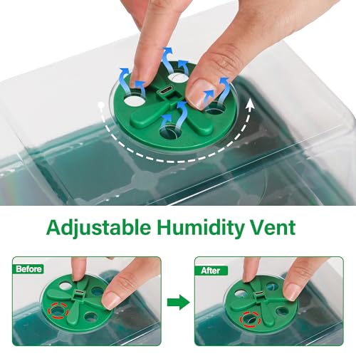 Bonviee Seed Starter Trays with 12-LED Grow Lights, Green, 5 Pack | 5 Seed Starter Kits, 60 Cells, 12-LED Grow Light per Tray, Vented Humidity Domes, Drainage Holes, 1-to-5 USB Cable - color: Green, size: 5 Packs, with Light