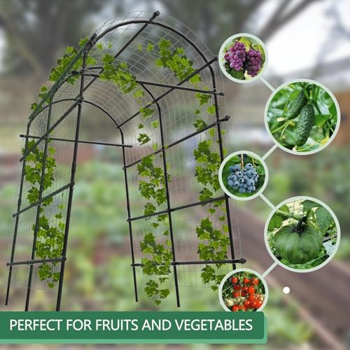 Garden Arch Trellis, 7.5FT Extra Tall Polyethylene-Coated Stainless Steel Garden Trellis for Climbing Plants, Vegetables, Flowers, Outdoor Pergola Arbor Wedding Party Decoration, Cucumber Trellis, Gar - size: Snap-Fit 7.6 x 6 x 4 Ft(9-Bar)