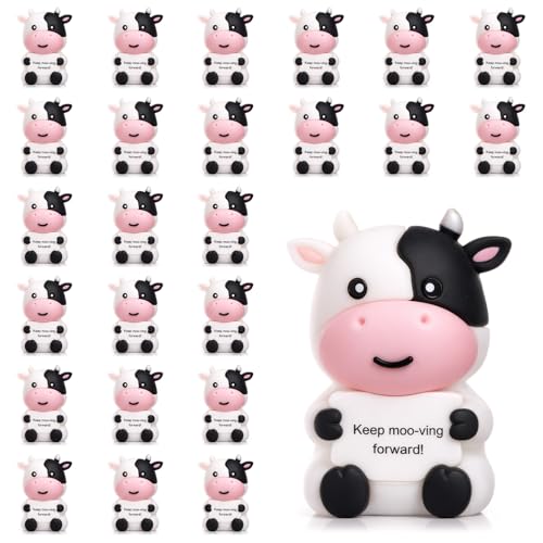 Gejoy 25 Pcs Mini Rubber Cow Toys Positive Mini Cows Figures | Tiny Figurines to Hide, Cow Gifts with Motivational Quote, Birthday Encouragement Gifts for Coworker Desk Decor - style: Cow