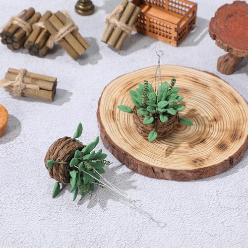 TOYANDONA 2Pcs Miniature Dollhouse Plants, 1:12 Scale Resin Hanging Potted Bonsai for Dollhouse Accessories Decor, Tiny Artificial Greenery for Mini Garden, Living Room & DIY Crafts