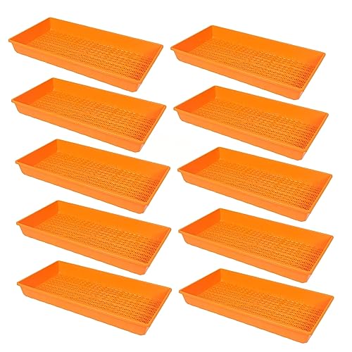 SUNPACK 10" x 20" Heavy Duty Mesh Plastic Seed Starting Tray, Orange, 2.3" (Pack of 10) - Ensures Water Drainage and Aeration, Perfect for Greenhouses or Indoor Gardening - color: Orange