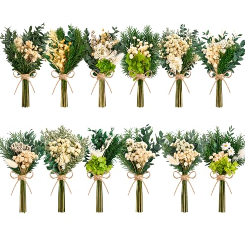 12/24PCS Handmade Dried Flower Bouquet with Stems Natural Dried Wildflowers 7.5 Inch Mini Dry Flowers for Vase Farmhouse Decor, Wedding Styling, Photography Props, Gift DIY(12pcs, Eucalyptus) - color: Eucalyptus