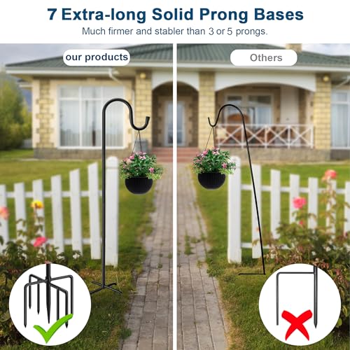 ANIDEER 84" Shepherds Hooks for Outdoor, Heavy Duty Bird Feeder Pole with 7 Prongs Base for Hanging Lantern, Hummingbird Feeder, Plant Baskets, Shepherds Hook for Bird Feeders for Outside, 1 Pack - size: 84 Inch