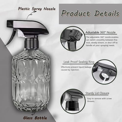 Glass Plant Mister Bottle, 15oz, Dark Grey, Adjustable Nozzle | Refillable Spray Bottle, Small Handheld Water Spray Bottle for Indoor Flowers, Outdoor Gardening, Cleaning, Pets Care, Hair - color: Dark Grey