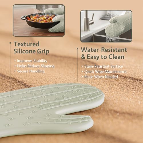 UMIRRO Cactus Silicone Oven Mitts Heat Resistant 2-Pack Set 13", Sage Green - color: Sage Green