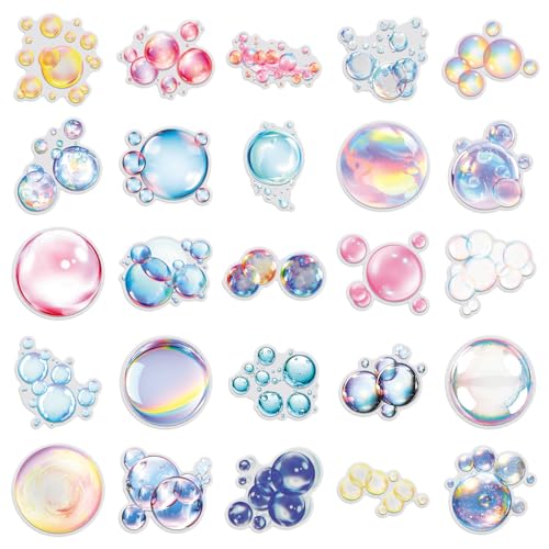50Pcs Bubble Stickers, Waterproof PET 3D Holographic Bubble Stickers for Kids Teens Adults, Cute Iridescent Soap Bubble Decals for Water Bottles Laptops, Scrapbook, Party Gifts for Lovers - color: Transparent Bubble Stickers