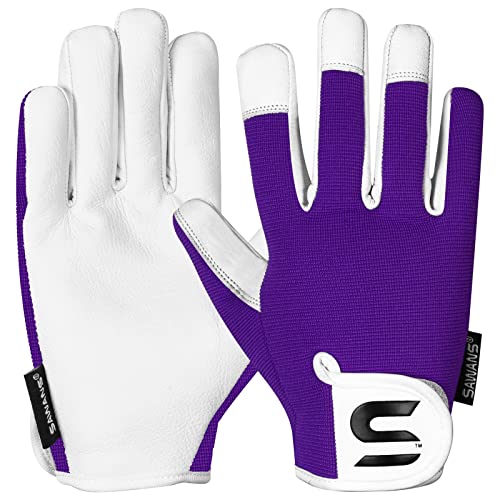 SAWANS Leather Gardening Gloves Ladies and Mens Thorn Proof Garden Gloves for Women Men Gardening Durable Work Gloves - color: Purple, size: Small
