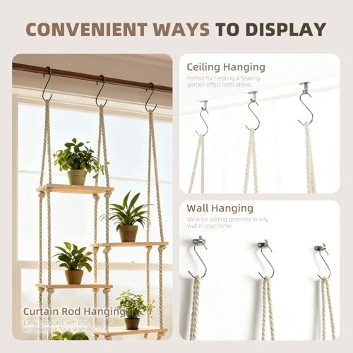 Window Plant Shelves for Indoor Plants Plant Shelf Indoor Wall Mounted Hanging Plant Stand with Wooden Shelves for Windowsill Boho Indoor Plant Shelf for Window Sill