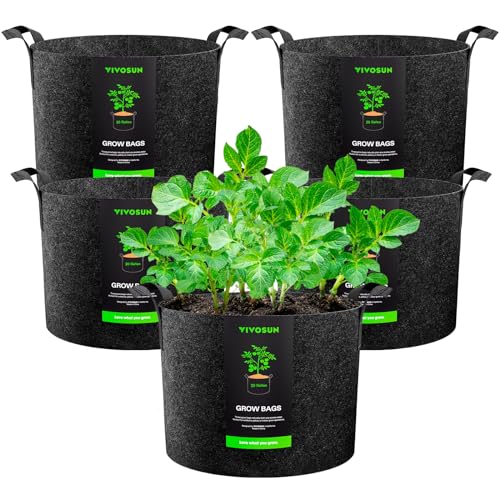 VIVOSUN 5-Pack 20 Gallon Plant Grow Bags Fabric Pots with Handles | 300G Thickened Nonwoven Fabric, Excellent Drainage, Healthy Root Growth, BPA-Free, Reusable - color: Black, size: 20 Gallons