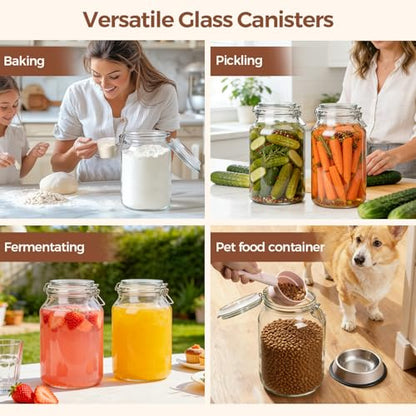 ComSaf Large Glass Jars with Airtight Lids 1.1 Gallon 2 Pack Wide Mouth | BPA-free food-grade glass, wire clamp seal, wide mouth, 138 oz, bulk flour & sugar, rice, kimchi prep, large mason jar - size: 138oz*2