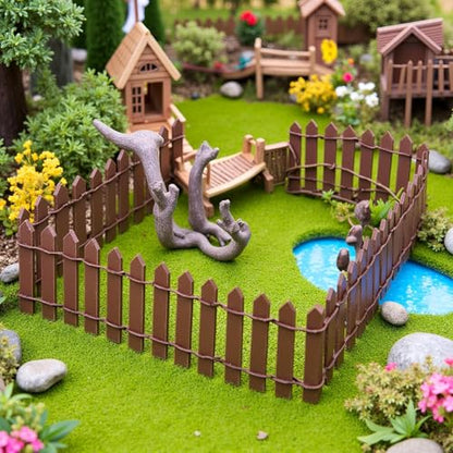 1Pc 35 Inches Brown Mini Fairy Garden Fence, Micro Landscape Miniature Ornaments for Dollhouse, Crafts, Diorama Project, Plant Pot DIY