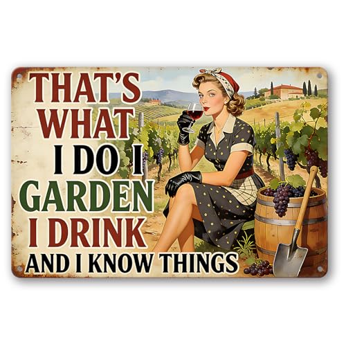 Funny Garden Metal Signs, Vintage Outdoor Wall Decor 8"x12" | I Garden I Drink, Weatherproof Aluminum Sign for Patio Yard Greenhouse, Gift For Gardeners - color: I Garden I Drink 1