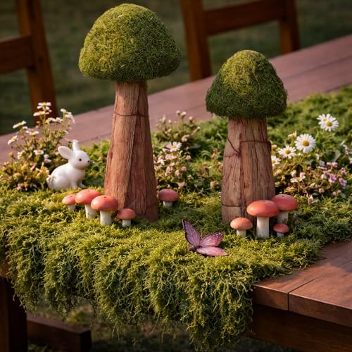 2 Pcs Artificial Moss Mushroom Enchanted Forest Decor, 6 in and 7.8 in - size: 6" and 7.8"