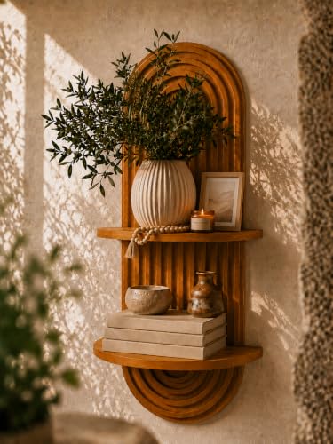 Boho Wall Shelf, CNC Carved Wall-Mounted Shelf for Boho Wall Decor
