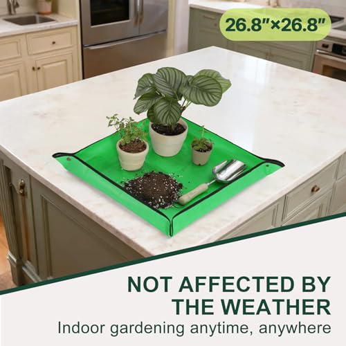 Waterproof Repotting Mat Super Thick for Potting Soil & Mix 26.8"x26.8" - color: Pale Green, size: 26.8" x 26.8"