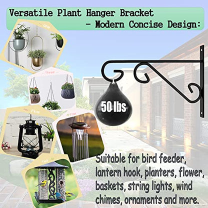 Hanging Plant Bracket, 1 Pack 10-inch Plant Hangers Outdoor Indoor, Rust-Proof Coated Metal Hanging Basket Hook, Decorative Wall Plant Hooks for Plants Flowers Lanterns Bird Feeders - size: 10-Inch 1 Count