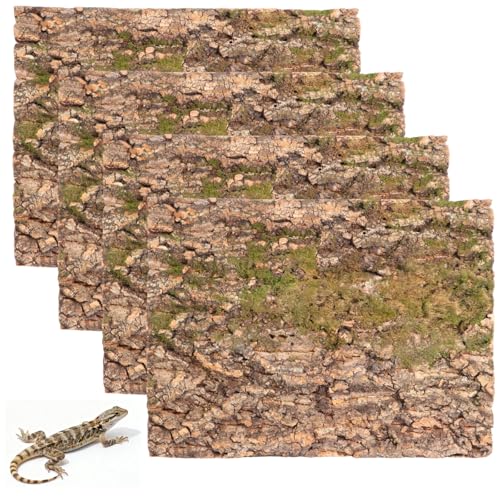 4 Pcs Cork Terrarium Background, 15.7 x 11.8 in Reptile Cork Bark Mat, Natural Cork Large Bark Climbing Mat, Easy Cut Bark Backdrop Wall Decor for Aquarium, Vivarium, Reptile Habitat - size: 4 Pcs 15.7 x 11.8 in