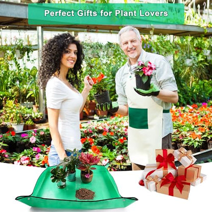 HOOSUN Repotting Mat for Potting Soil Indoor Plants, Portable Foldable Gardening Supplies Transplanting Potting Soil Tray, 26.8"X26.8" Succulent Potting Plant Soil Change Mat,Gardening Gifts for Women