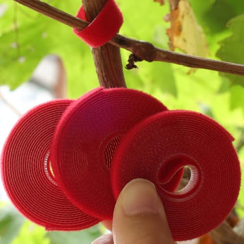 3Roll 200cm Nylon Plant Ties Self Adhesive Cable Twine Fastener Tape (Red) - color: Red